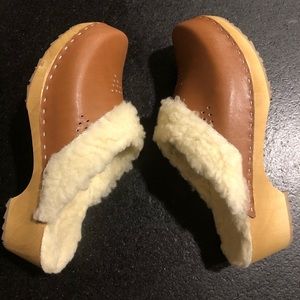 Wooden Sole Faux Fur Lined Clogs